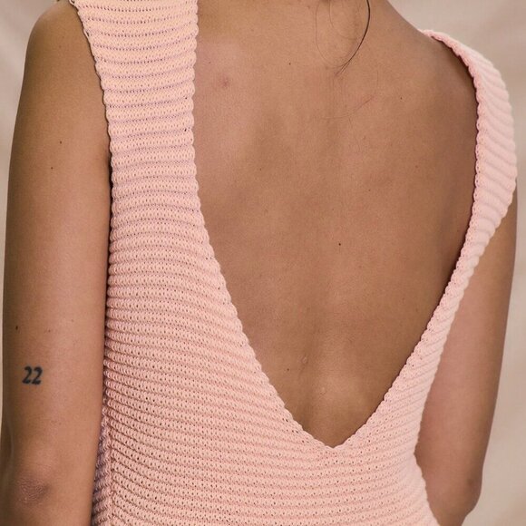 Pink Party Women's Sleeveless Ribbed Maxi Sweater Dress with Frill Fray Hem - Picture 5 of 6